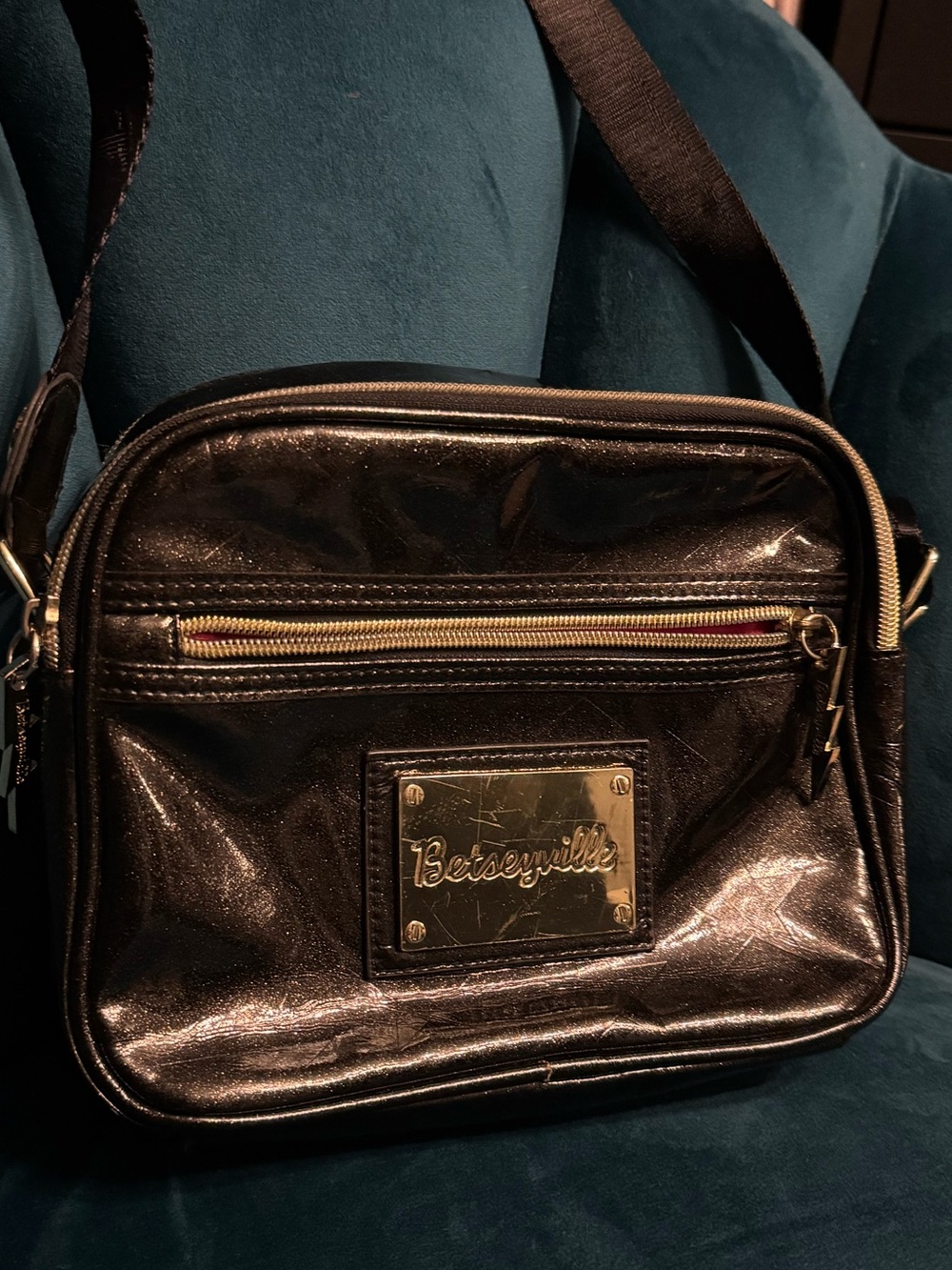 Betsey Johnson Y2K Metallic Black Celestial Crossbody Bag 🌙🌟✨